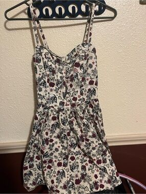 Hell Bunny White Floral & Skull Print Midi Dress